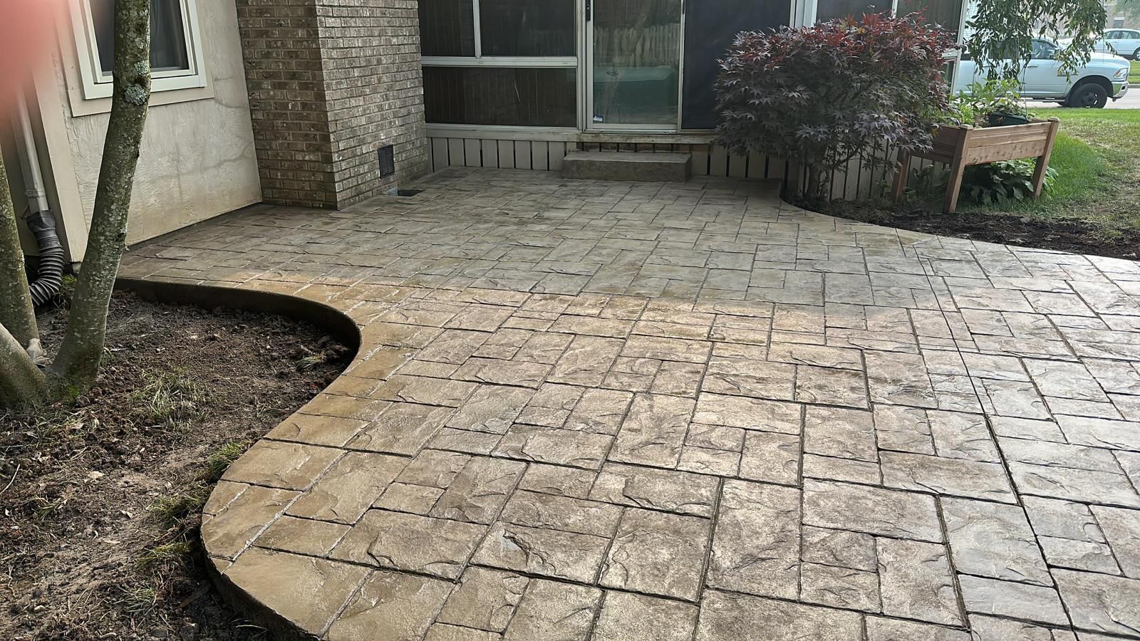 Wood plank stamped concrete detail